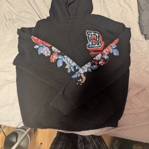 Black Hoodie with Floral Design